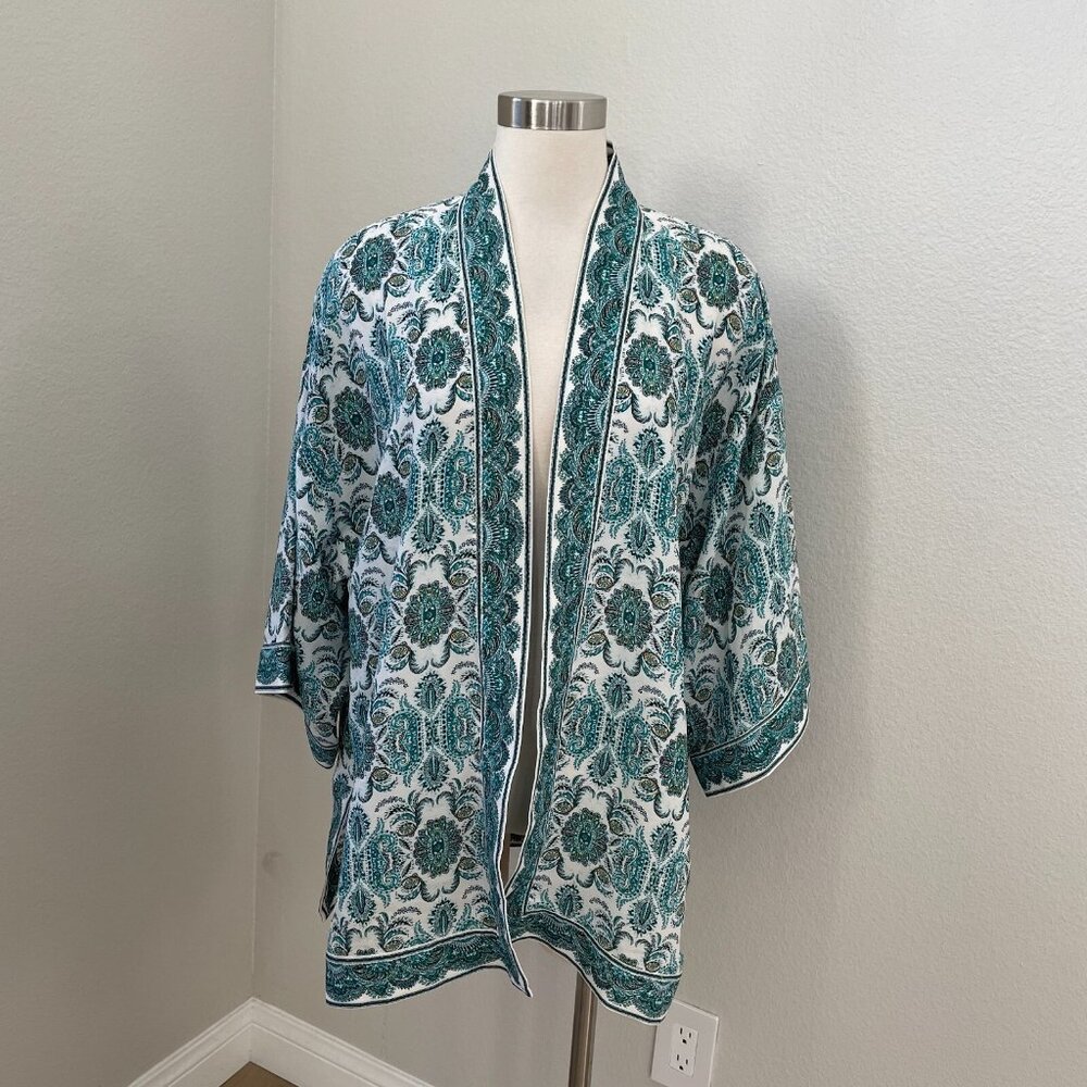 Max Edition Womens Large Green Open Kimono‎ Cardigan Floral